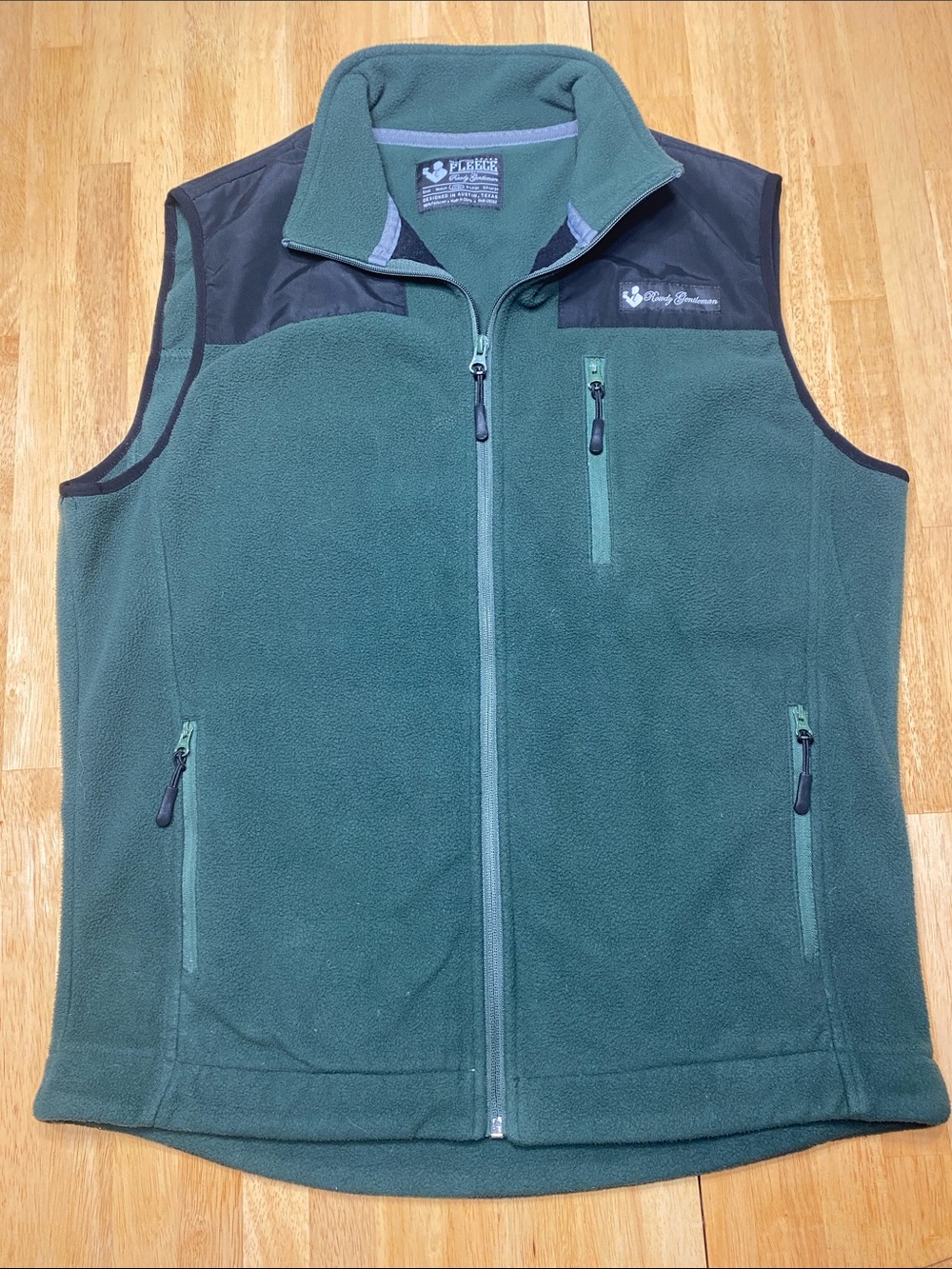 Men's Green and Black Fleece Vest with Chest Zip Pocket Size L Rowdy Gentleman